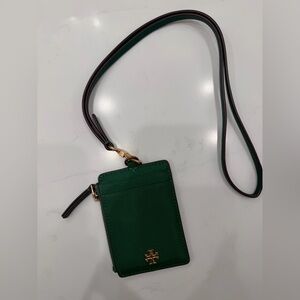 Tory Burch Green Card Holder with Gold Logo